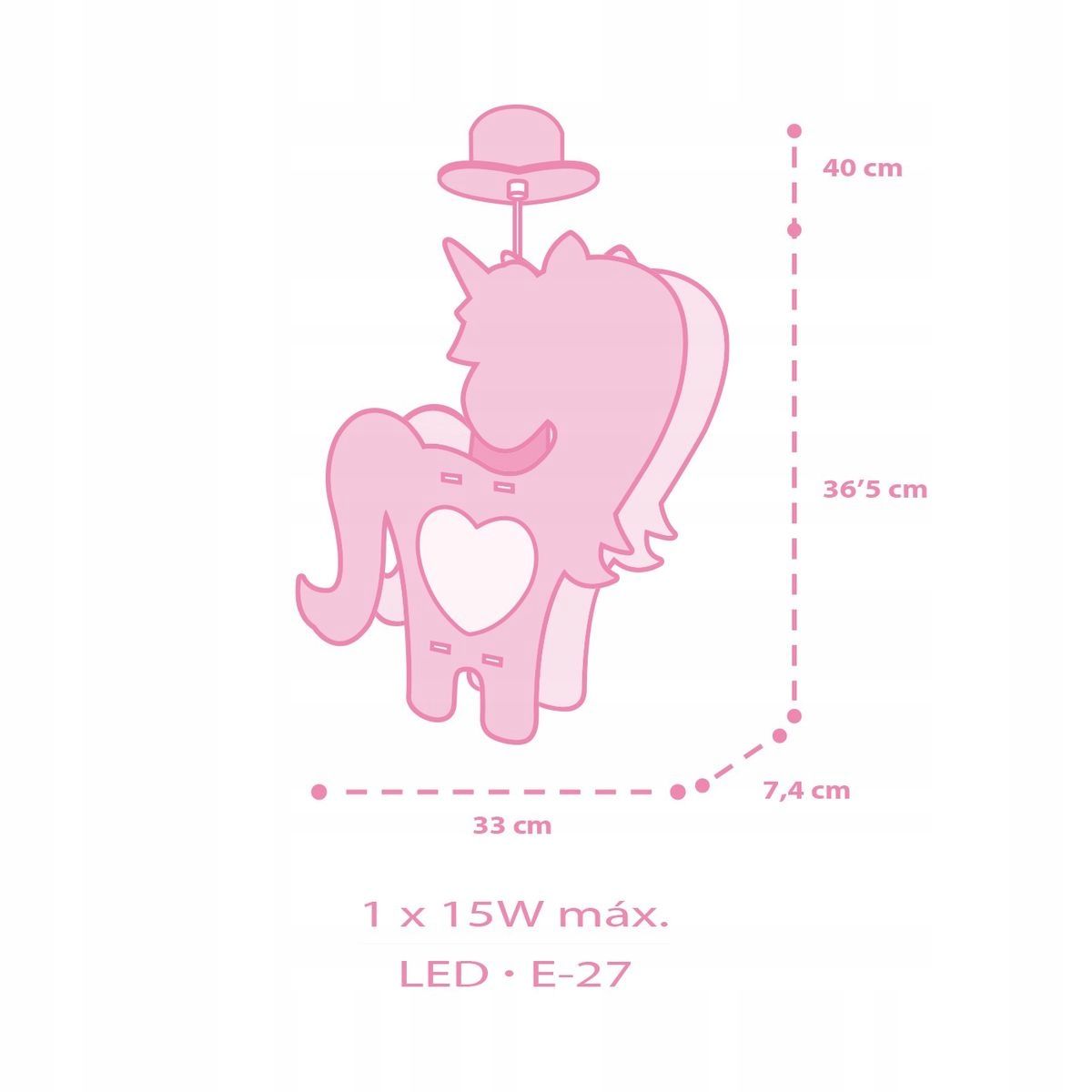 Lampa sufitowa UNICORN Jednorożec jednorożce E27 słodka 3D wisząca zwi