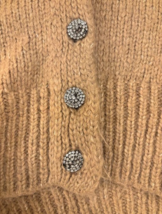 Zara wełniany sweter kardigan z bufiastymi rękawami i ozdobnymi guzika