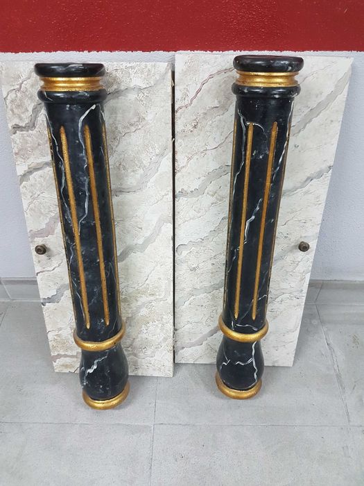 2 Puxadores Antigos em Madeira com Aplicações Várias  - Peças Únicas