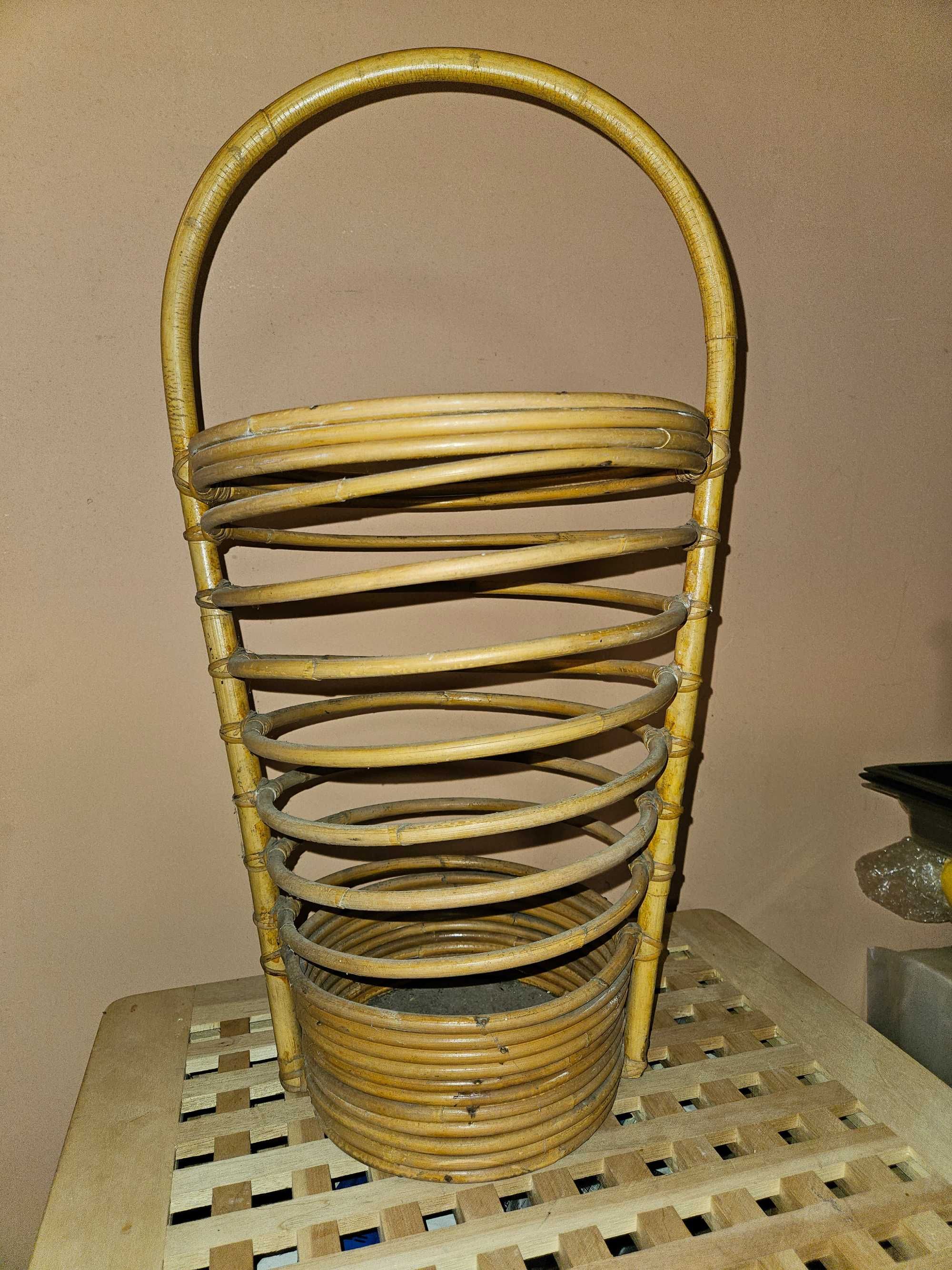 Stojak na parasole Bauhaus styl 1970 elipsa rattan bambus