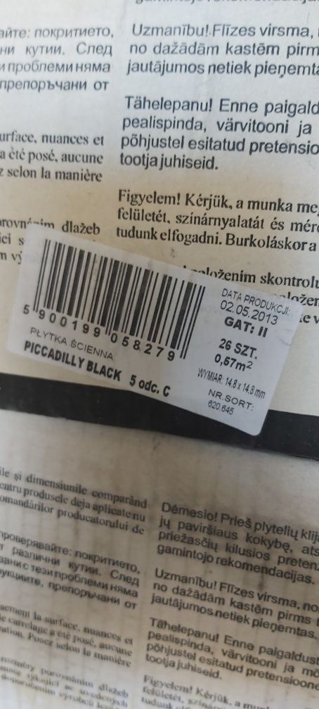 Płytki czarne ścienne piccadilly Black 5m2 połysk 14.8x14.8