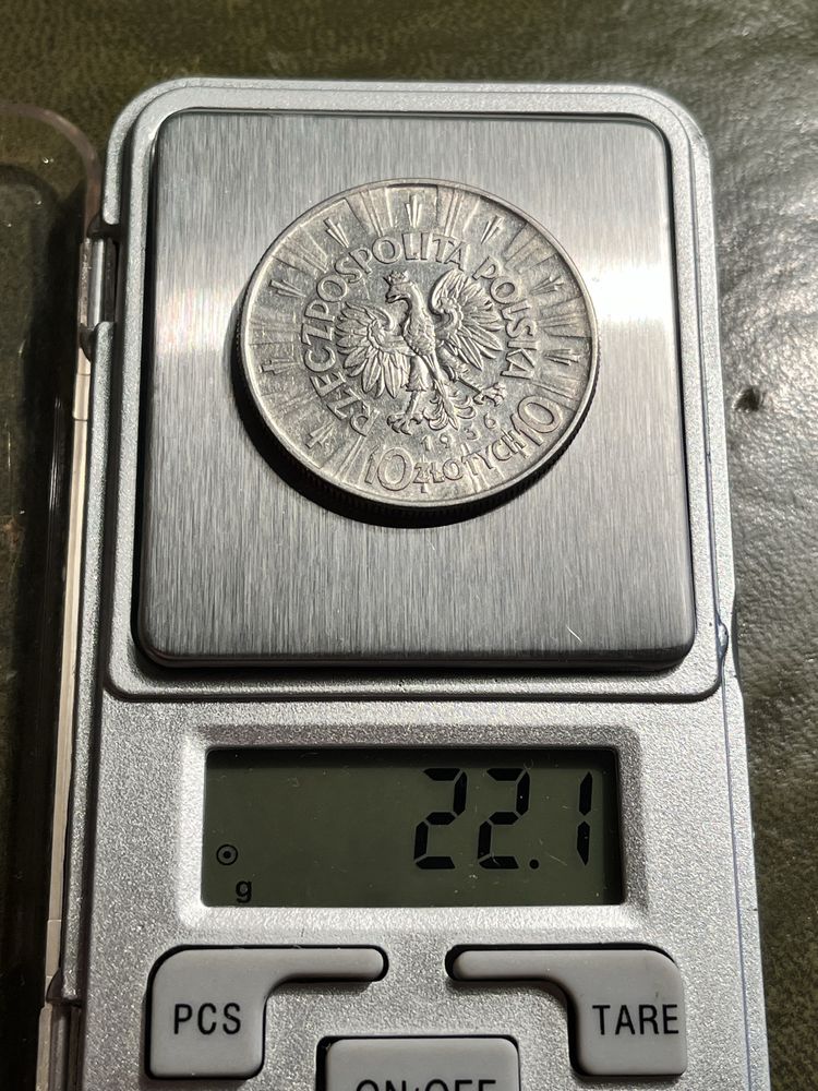 Srebrna moneta 10zł, Piłsudski 1936r, ładny stan. Oryginał