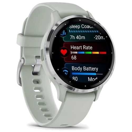 Garmin Venu 3S Silver S. Steel Bezel w. Sage Gray Case and S. Band