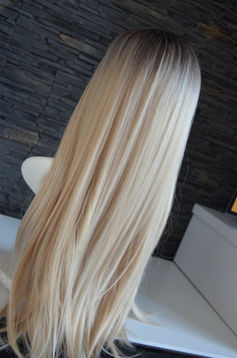 Peruka jasny blond długie gęste włosy NOWA