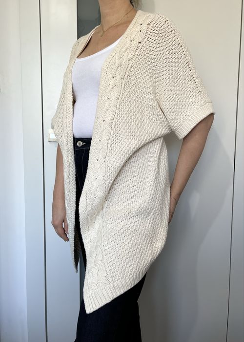 Massimo Dutti kamizelka narzutka kremowa z bawełny i kaszmiru