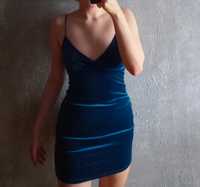 niebieska welurowa sukienka shein