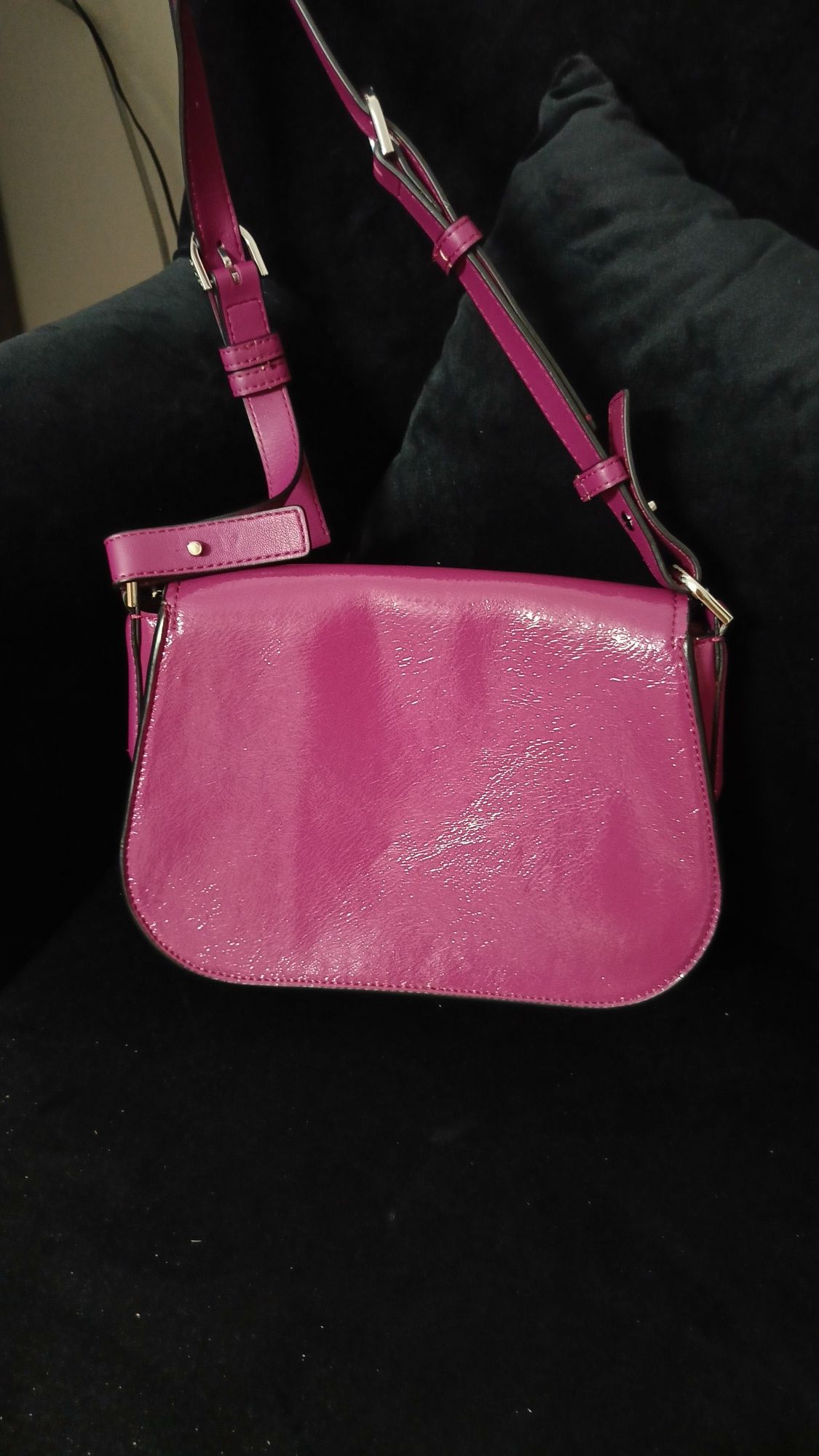 Calvin Klein fuksja torebka srebrny łańcuch