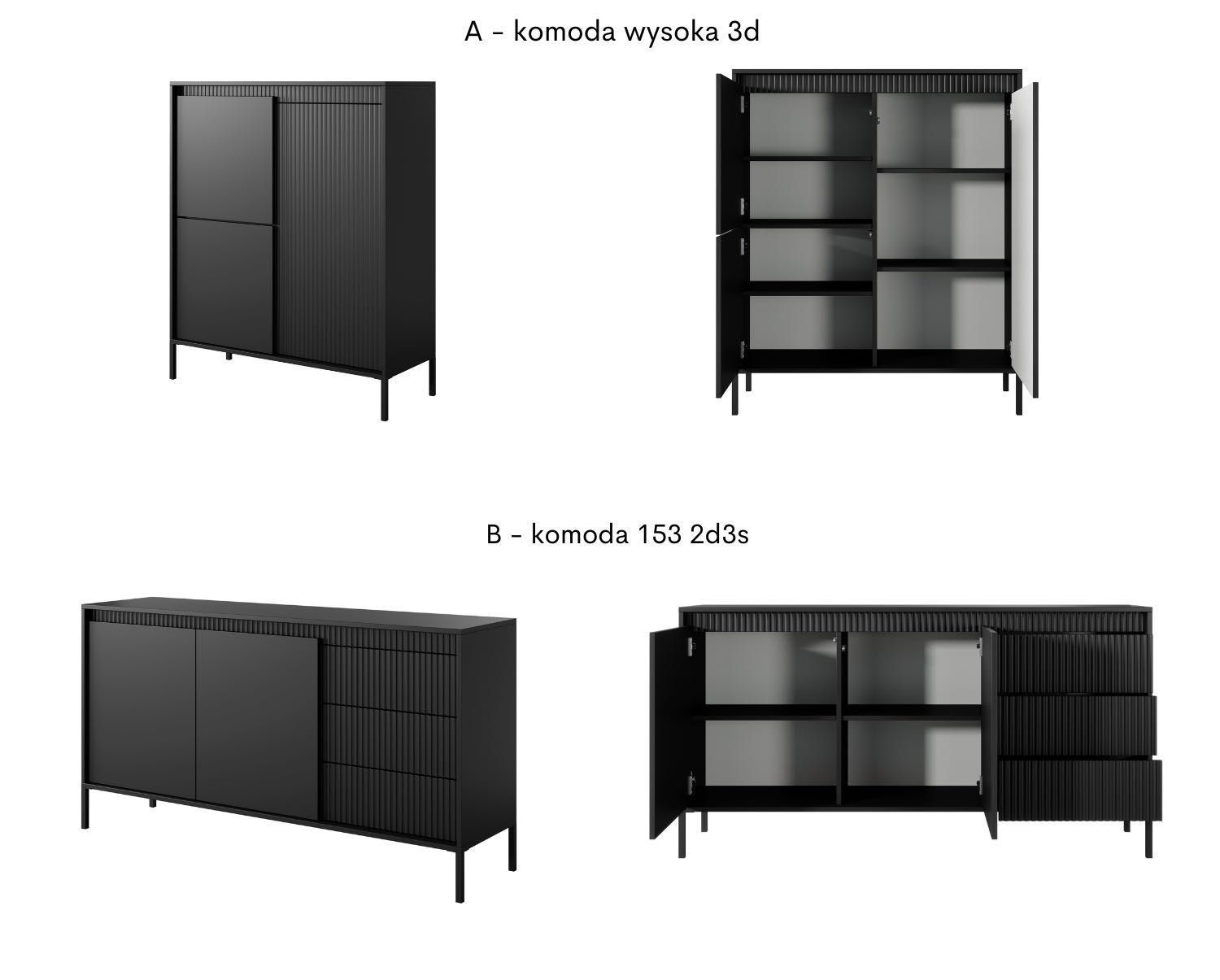 Meble do salonu Czarny MAT , komoda, stolik, szafka RTV. Model HARMONY