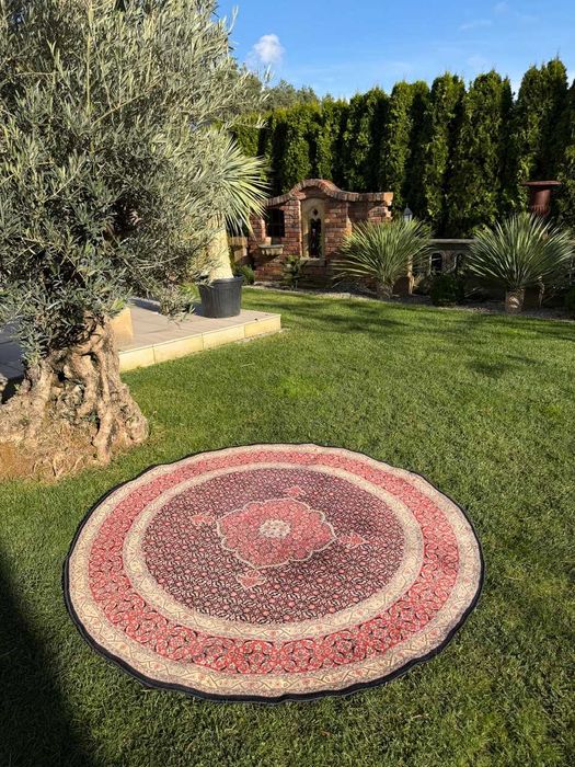 Okrągły Dywan Kaszmirowy + Jedwab Perski Tabriz 185x185 gal.18 tys