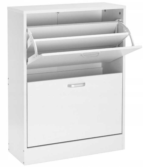 Szafka Organizer na Buty Obuwie Wąska Srebrne Uchwyty Biała 82x60cm