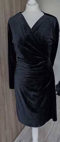 Sukienka czarna marszczona welur roz s /m nowa bez metki