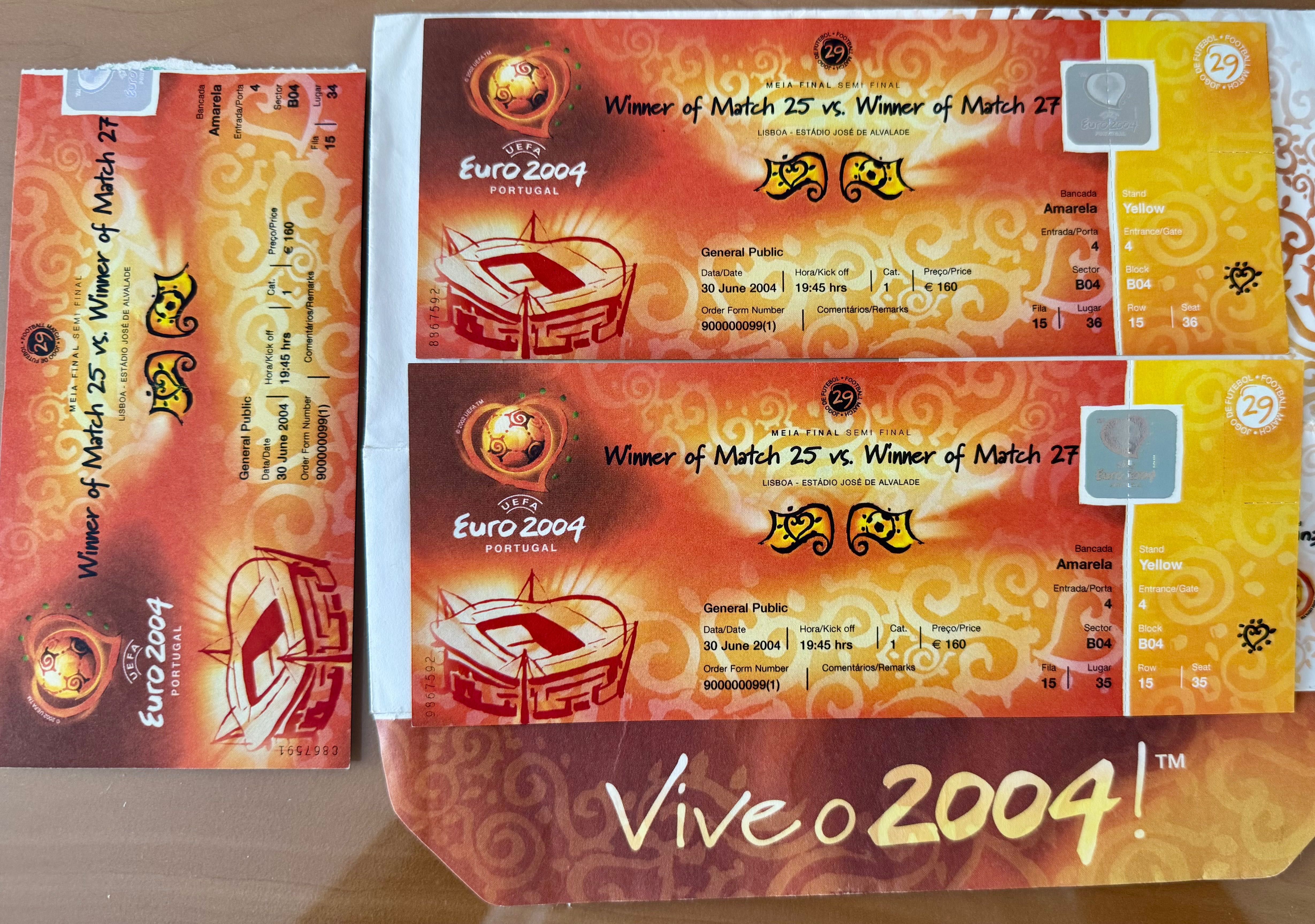 Bilhetes do jogo Portugal 2-1 Holanda 
Euro 2004.