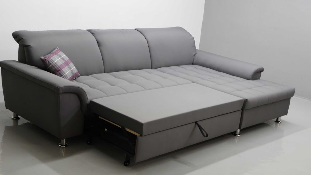 TIX Narożnik funkcja spania szara tkanina kanapa rogówka sofa oparcie