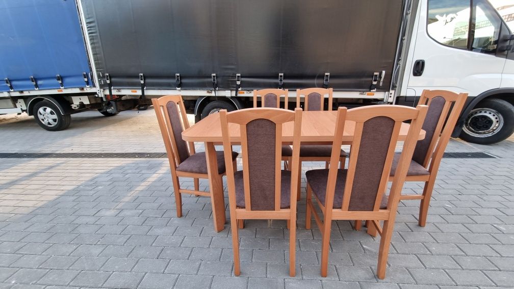Nowe: Stół 80x140/180 + 6 krzeseł, OD RĘKI, olcha + brąz, dostawa PL