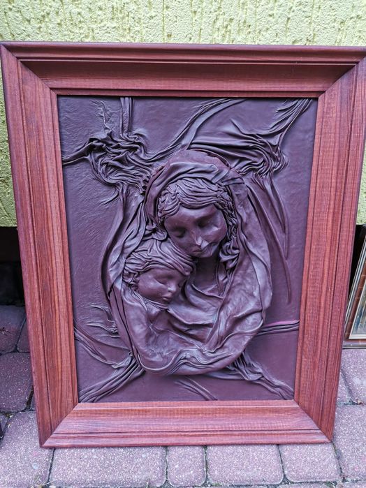 Obraz Matka Boska z Jezusem skórzany