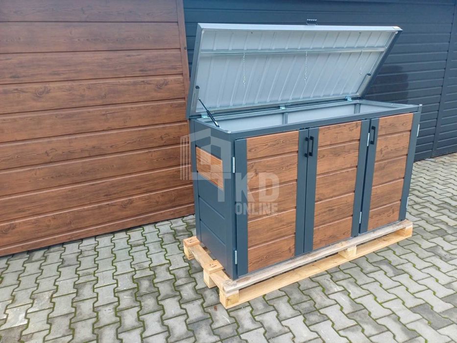 Zabudowa Koszy Na Śmieci Wiata Obudowa 177X65X110 Cm 3X120L Tkd345