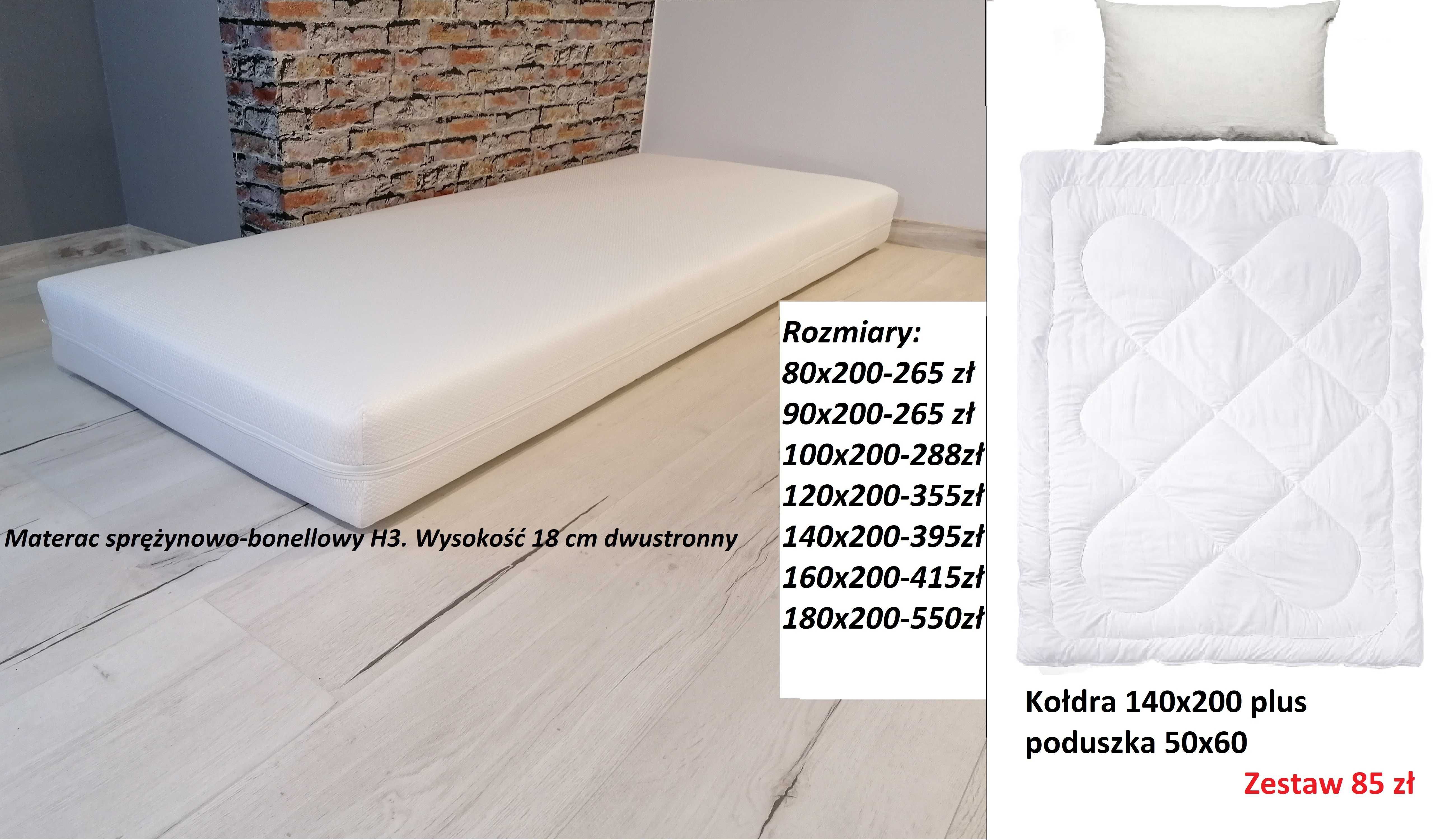 Łóżko + Materac 90x200 80x200 dąb sonoma HOTELOWE PRACOWNICZE