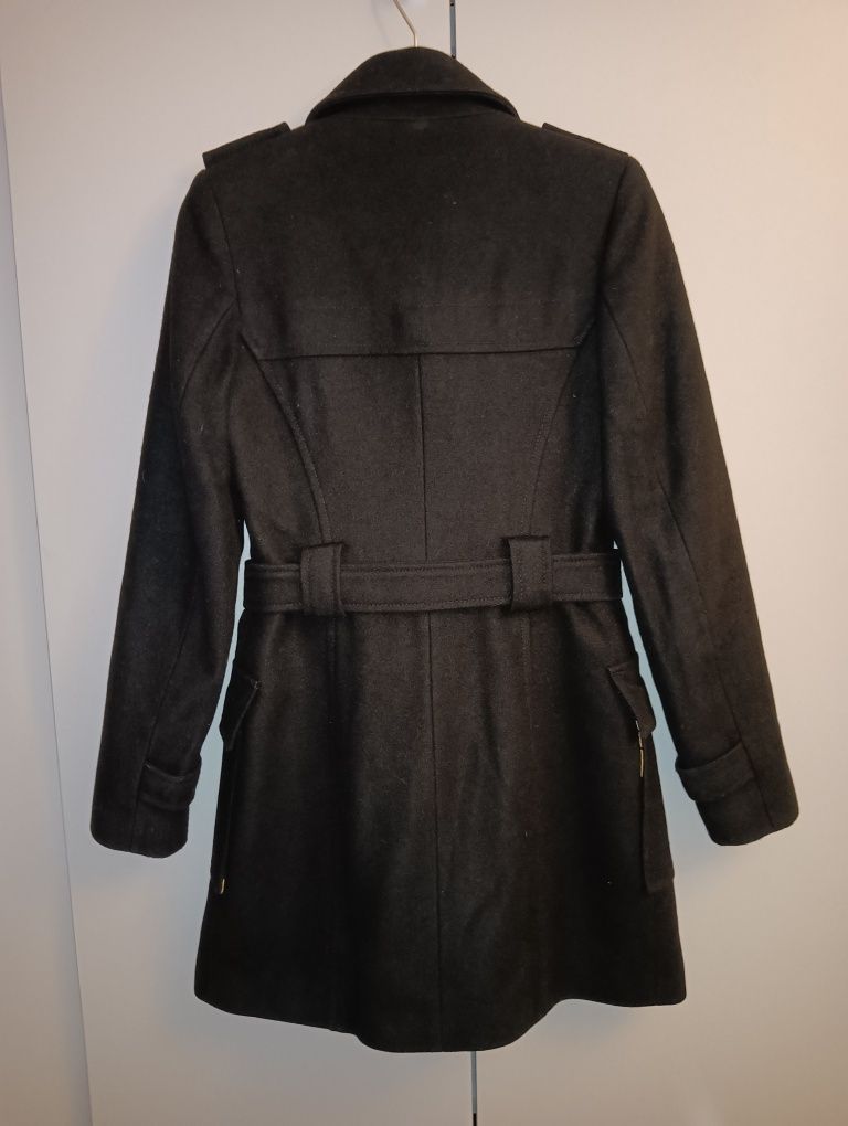 Płaszcz Zimowy wełniany 36 S pesto z pralni czarny podszewka