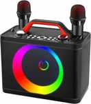 Głośnik Karaoke z 2 mikrofonami, przenośny, światła, TF/USB, AUX, TWS