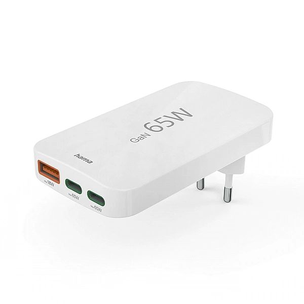 Ładowarka Hama GaN 65W 2x USB-C 1x USB-A składana - biała