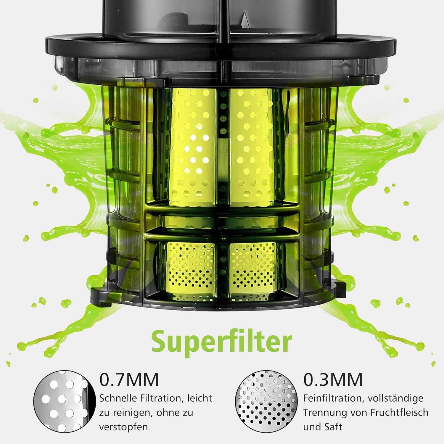 AOBOSI Slow Juicer Sokowirówka z Funkcją Odwrotną 2 Rozmiarami Filtra