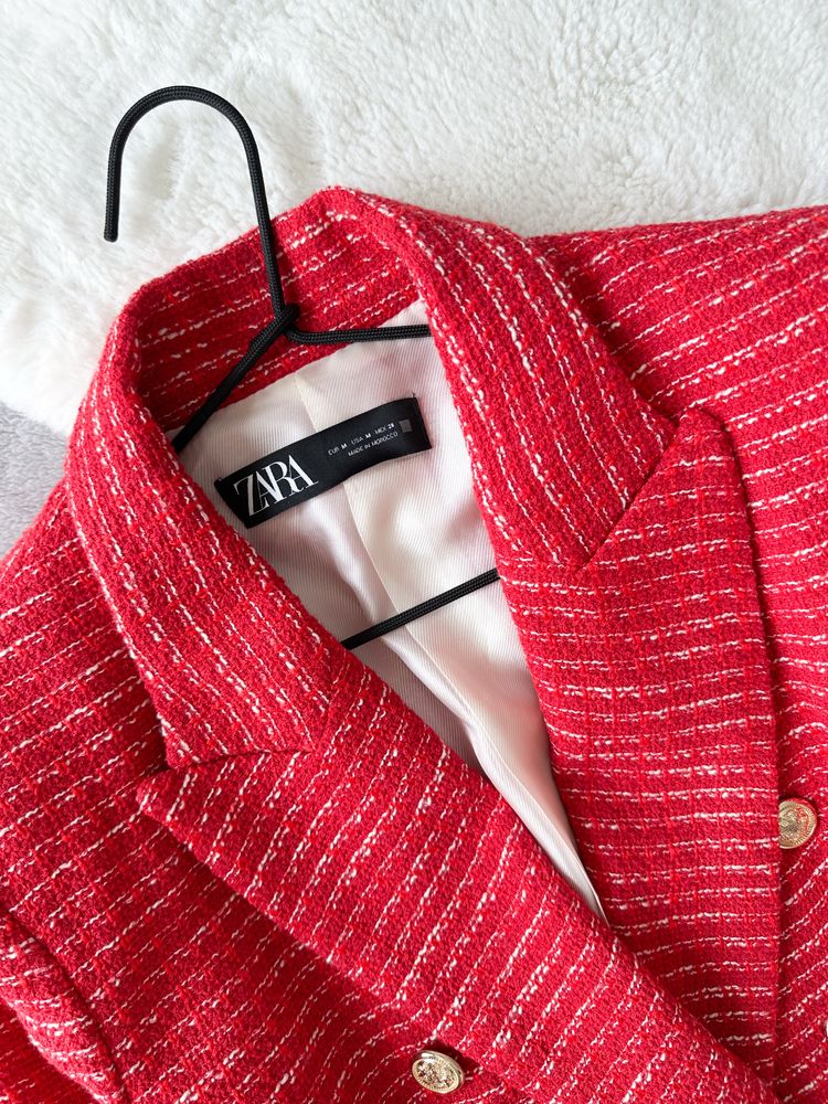 Червоний твідовий піджак Zara