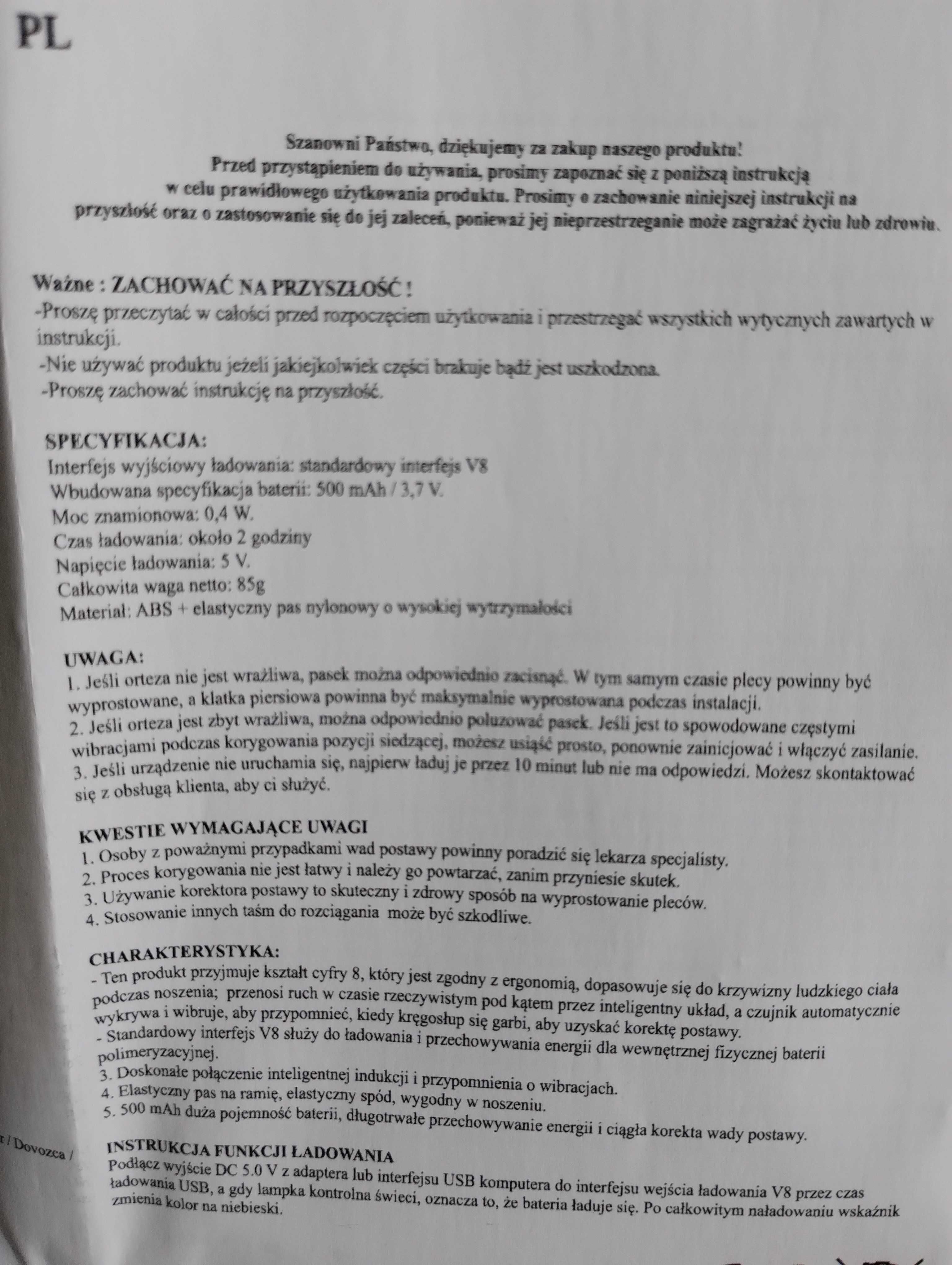 Korektor wad postawy kręgosłupa TRIZAND+FakturaVAT+kabelUSB+instrukcja