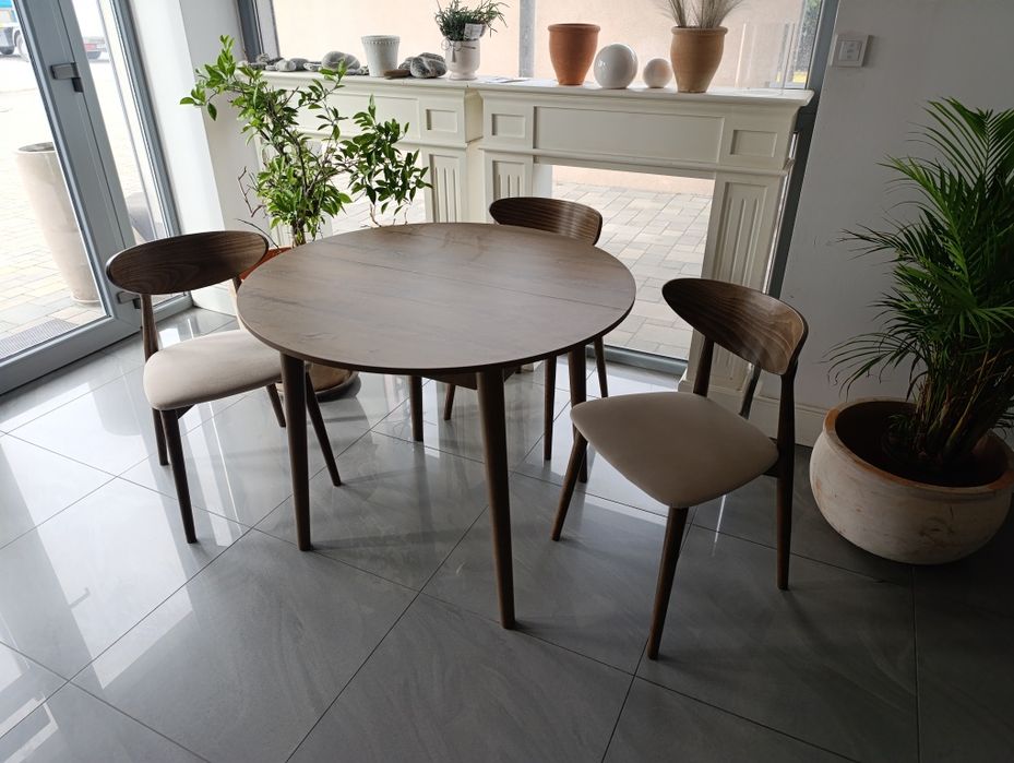 Stylowy okrągły stół do salonu lub kuchni 100 cm, nogi bukowe