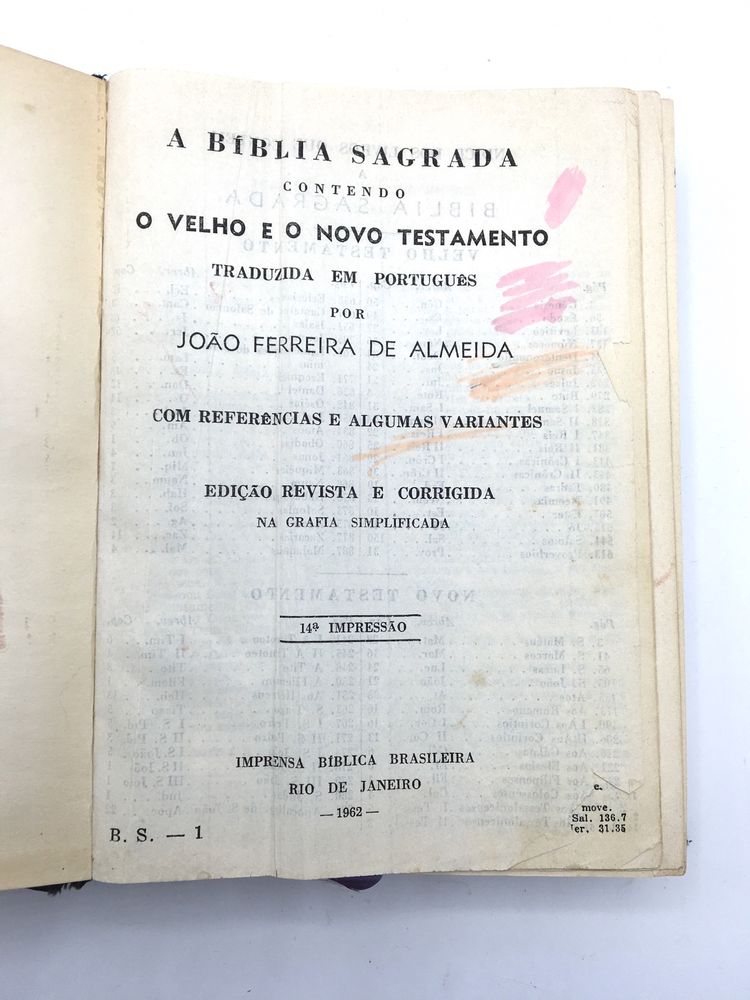 Biblia antiga joao ferreira de almeida 1962