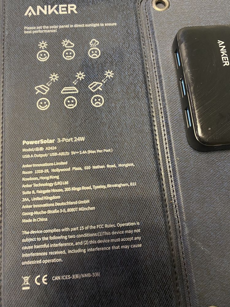 Сонячна зарядка,панель Anker PowerSolar 24W 3-Port USB