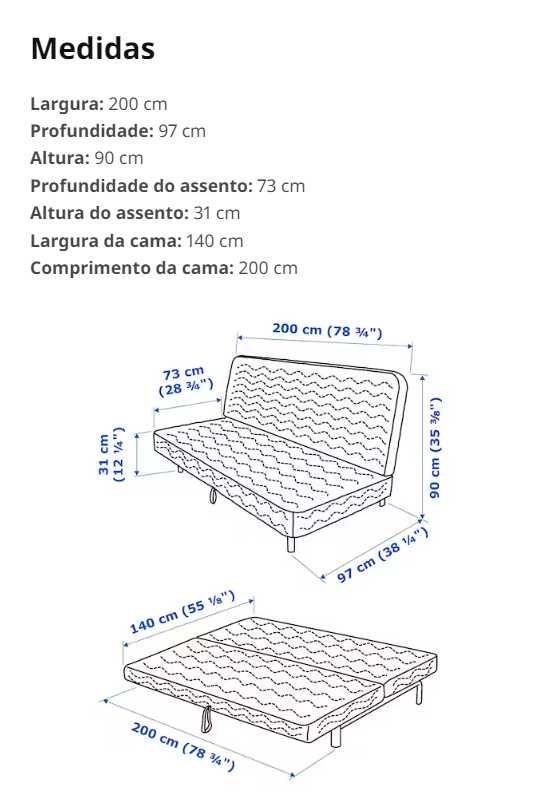Sofá-Cama IKEA NYHAMN em Bom Estado com Capa Extra