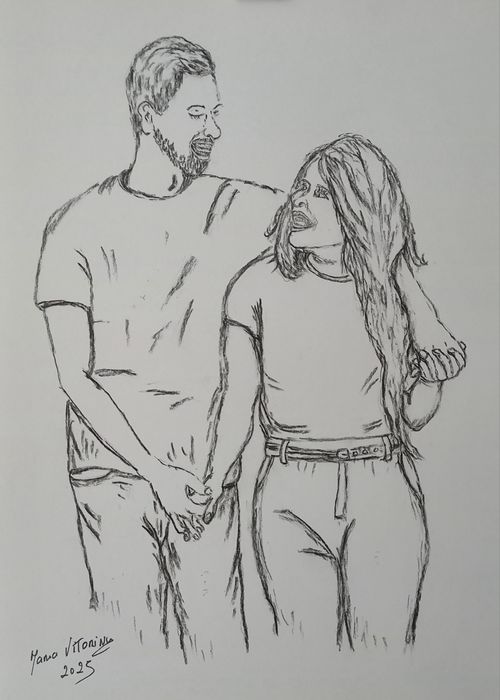 Ilustração por fotografia 30x40cm/carvão/azul cobalto/aguarela