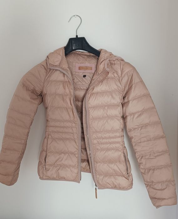 Massimo Dutti taliowana kurtka jesienna róż pudrowy róż XS 34