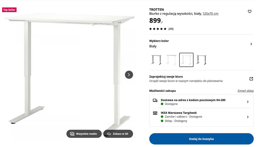 Biurko 120x70 cm z regulacją wysokości Trotten - wyprzedaż