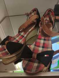 38 5 Tommy Hilfiger ankle strap open toe wedge shoes navy zapinane na