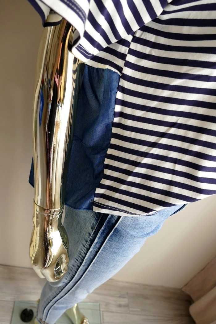Nowa bluzeczka paski z ozdobną ala jeans falbaną plecy Uni
