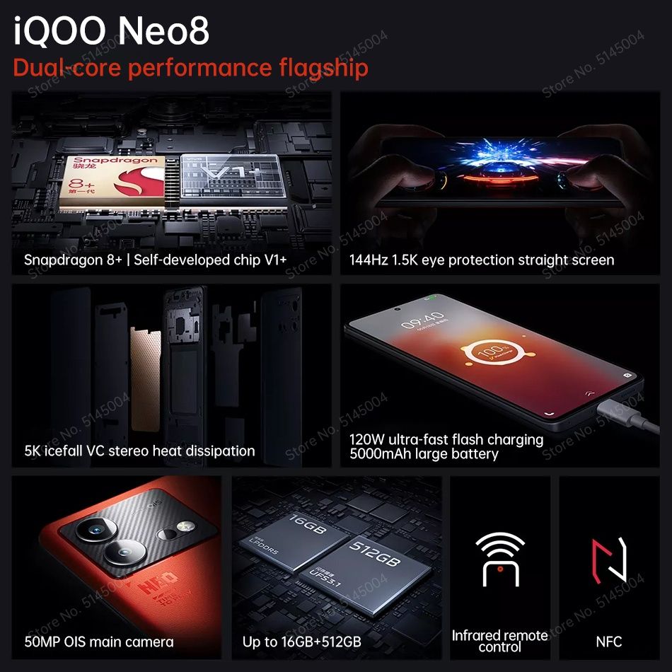 Vivo Iqoo Neo 8 12/512 та 16/1TB snap 8 gen1 50mp GN5 V1 chip 5000mah