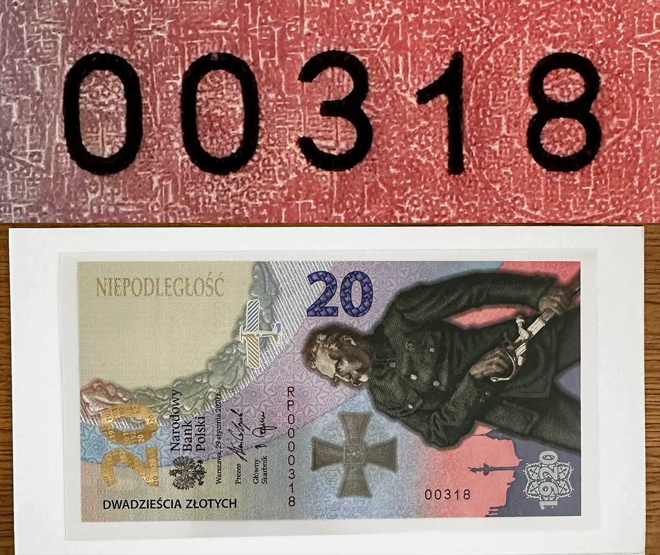 20 zł Bitwa Warszawska numer 318 niski banknot kolekcjonerski NBP 2020