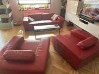Wypoczynek skórzany sofa i dwa fotele