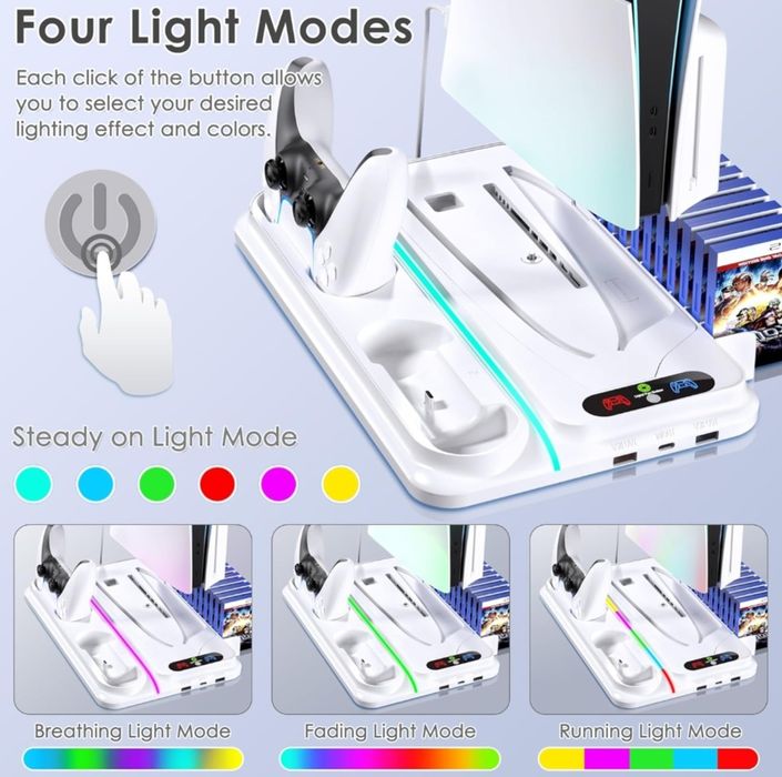 Ps5 PS5 slim stacja chłodząca i ładująca pady stojak na konsole świeci