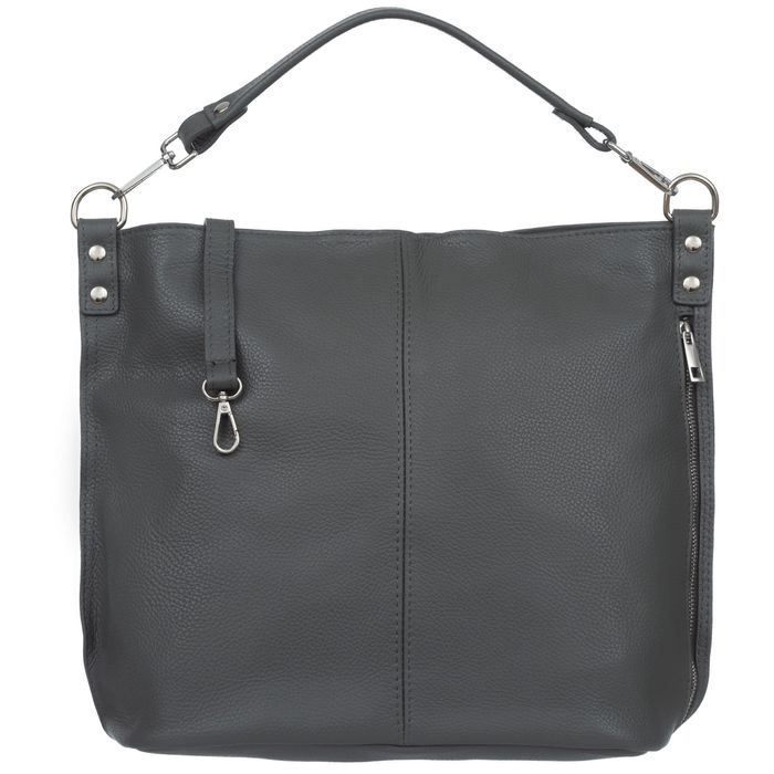 VERA PELLE torebka damska skórzana worek z paskiem V388 c.szara