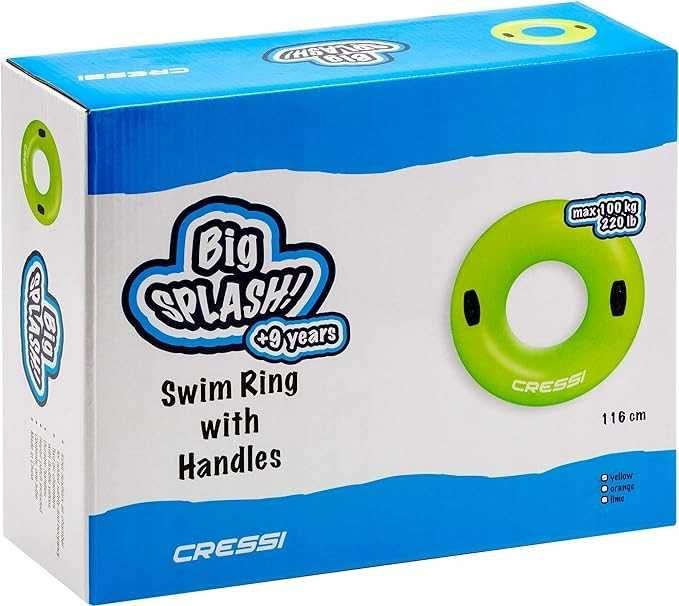 DZIURKA! Cressi Swim koło do pływania z uchwytami żółty 116 cm
