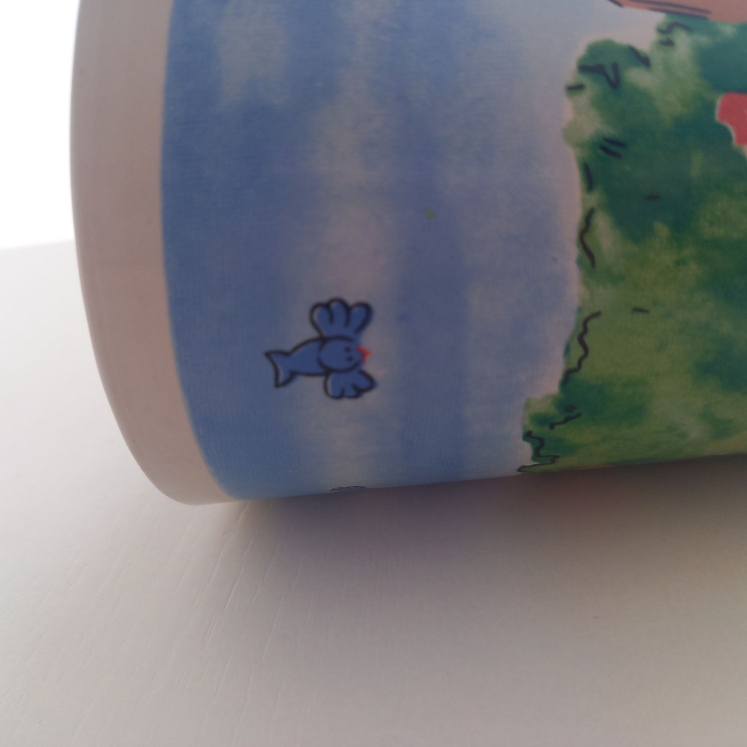 Uroczy duży kubek ceramiczny vintage kolorowy z królikiem zając