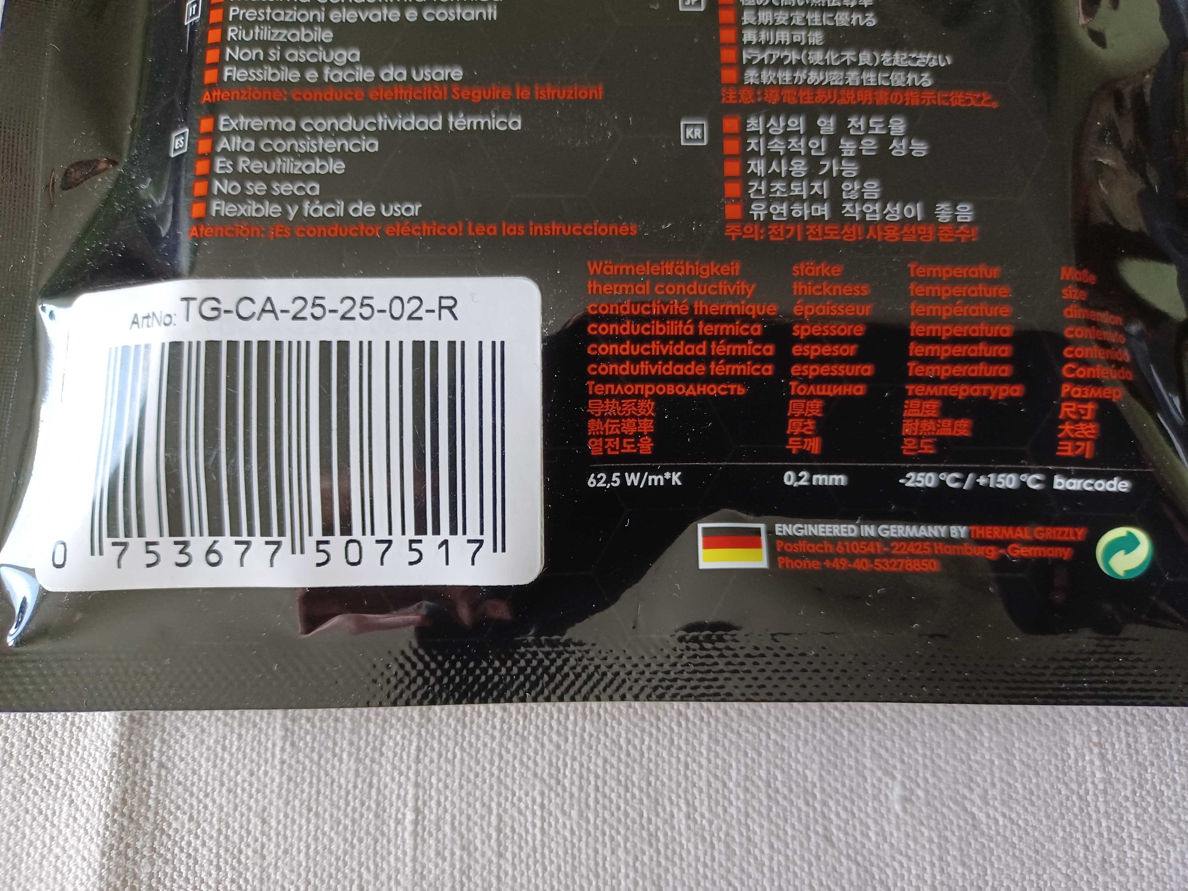 THERMAL GRIZZLY CARBONAUT 25x25 termopad, komplet 2 sztuki NOWE