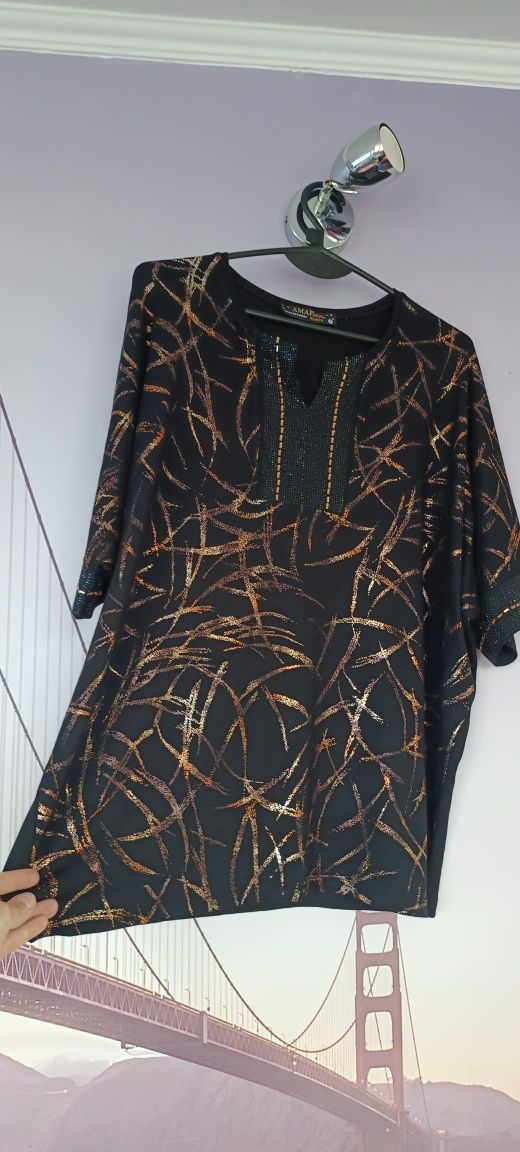 Nowa czarna bluzka brokat cyrkonie amarmoda r.xxl/xxxl 44/46