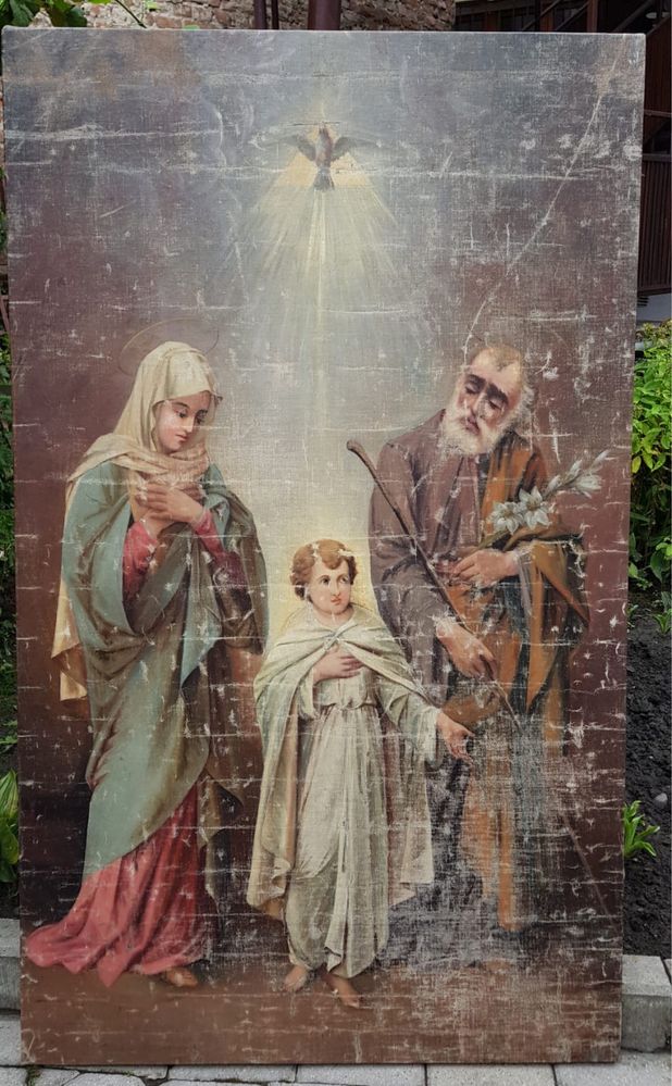 Stary obraz Święta Rodzina, obraz olejny - bardzo duży, autor nieznany