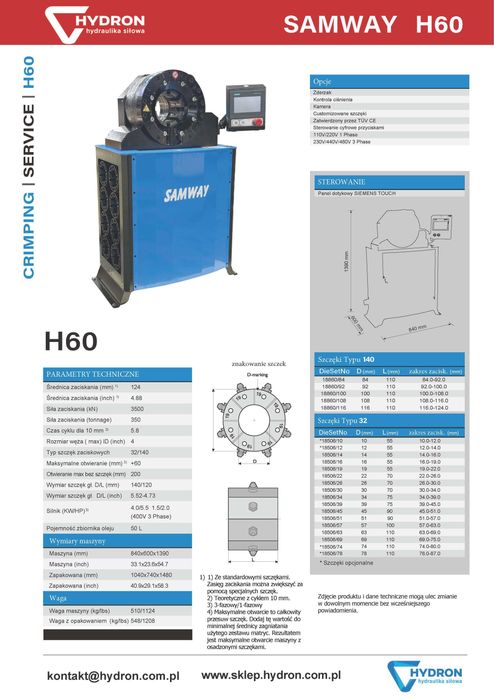 Zakuwarka do węży SAMWAY H60 (do4") 140mm + transport + szkolenie