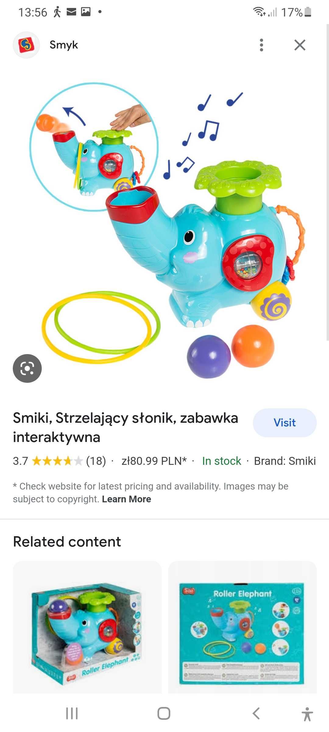 Strzelający słonik interaktywny Smiki