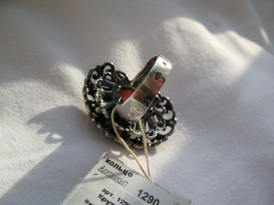 Кольцо перстень 17.5 КРУЖЕВО натуральное кружевное серебро с кораллом