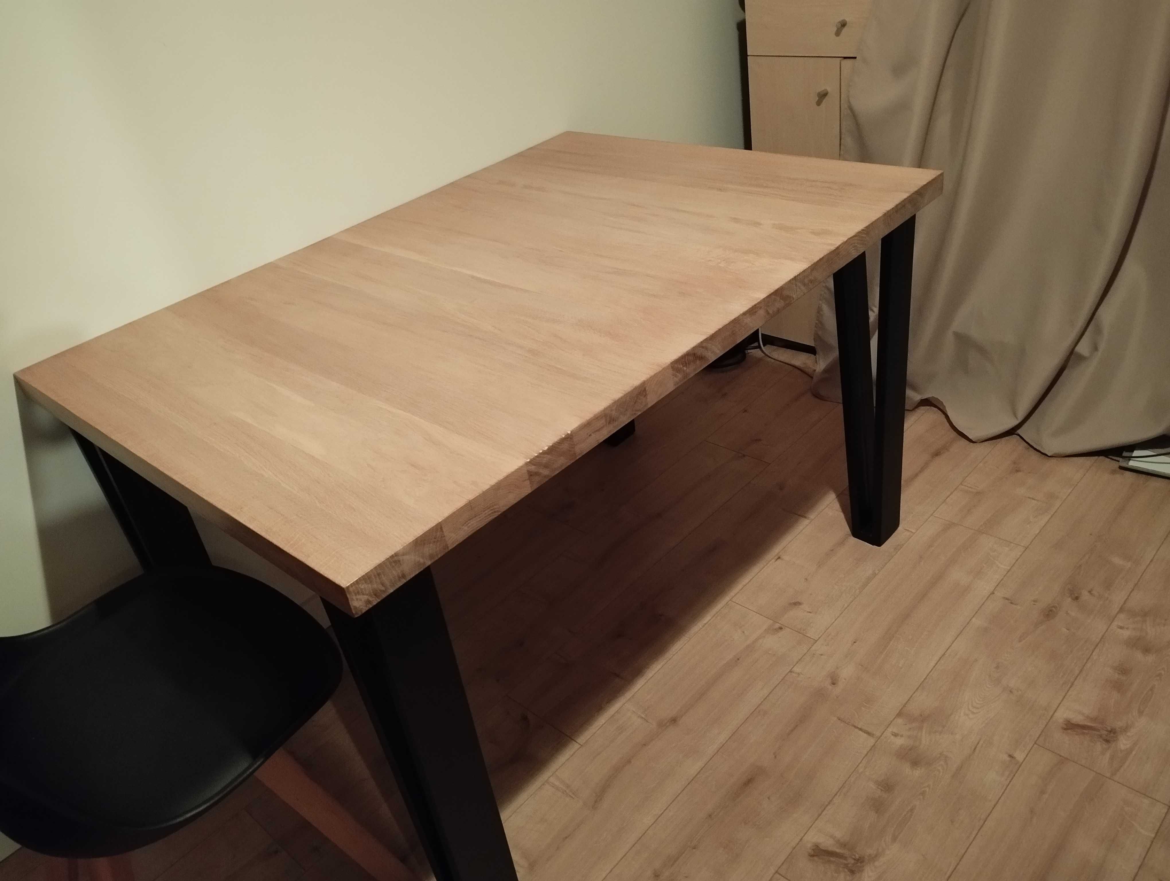 Duży stół, dębowy gruby blat lite drewno 4 cm